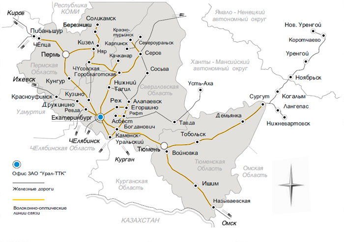 Карта Пермской и Тюменской области №1