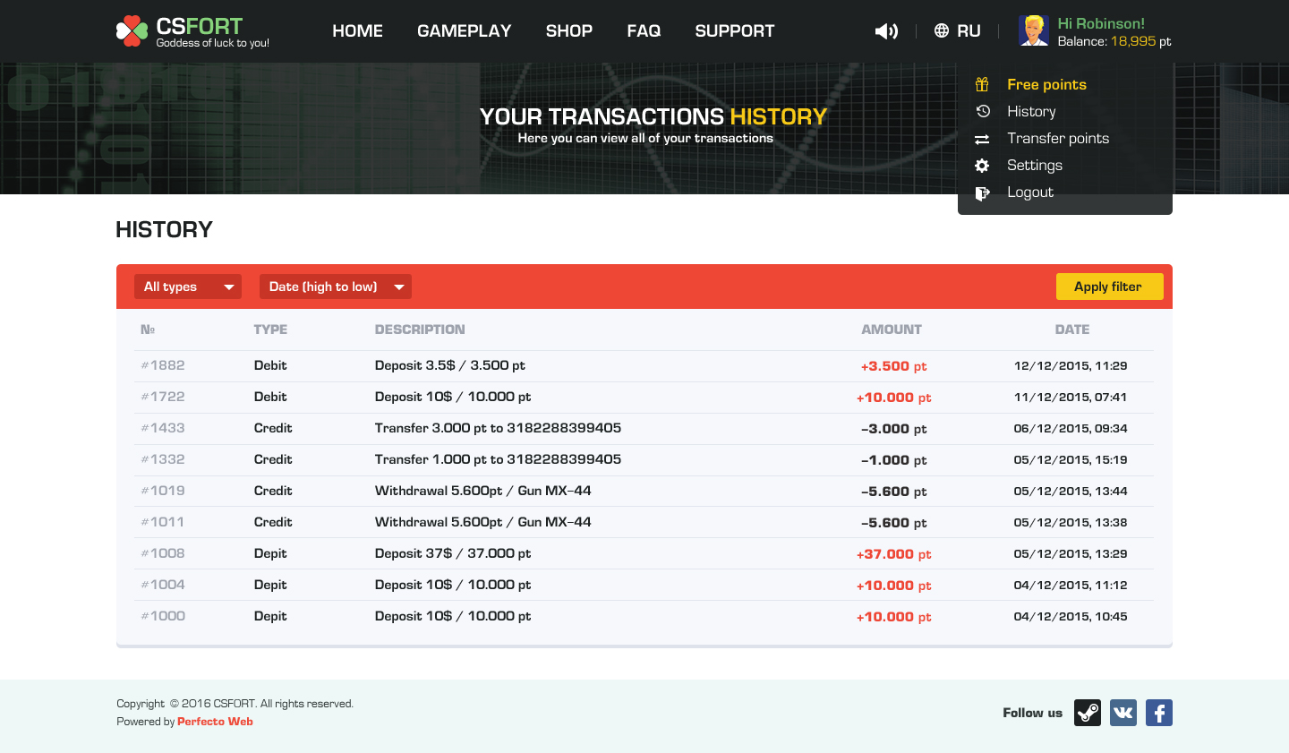 CSFort - CS GO Roulette №6- Transactions History