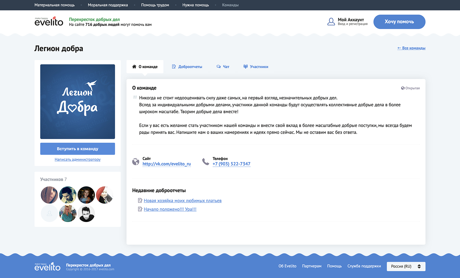Evelito - Перекресток добрых дел №7- Страница команды (группы)