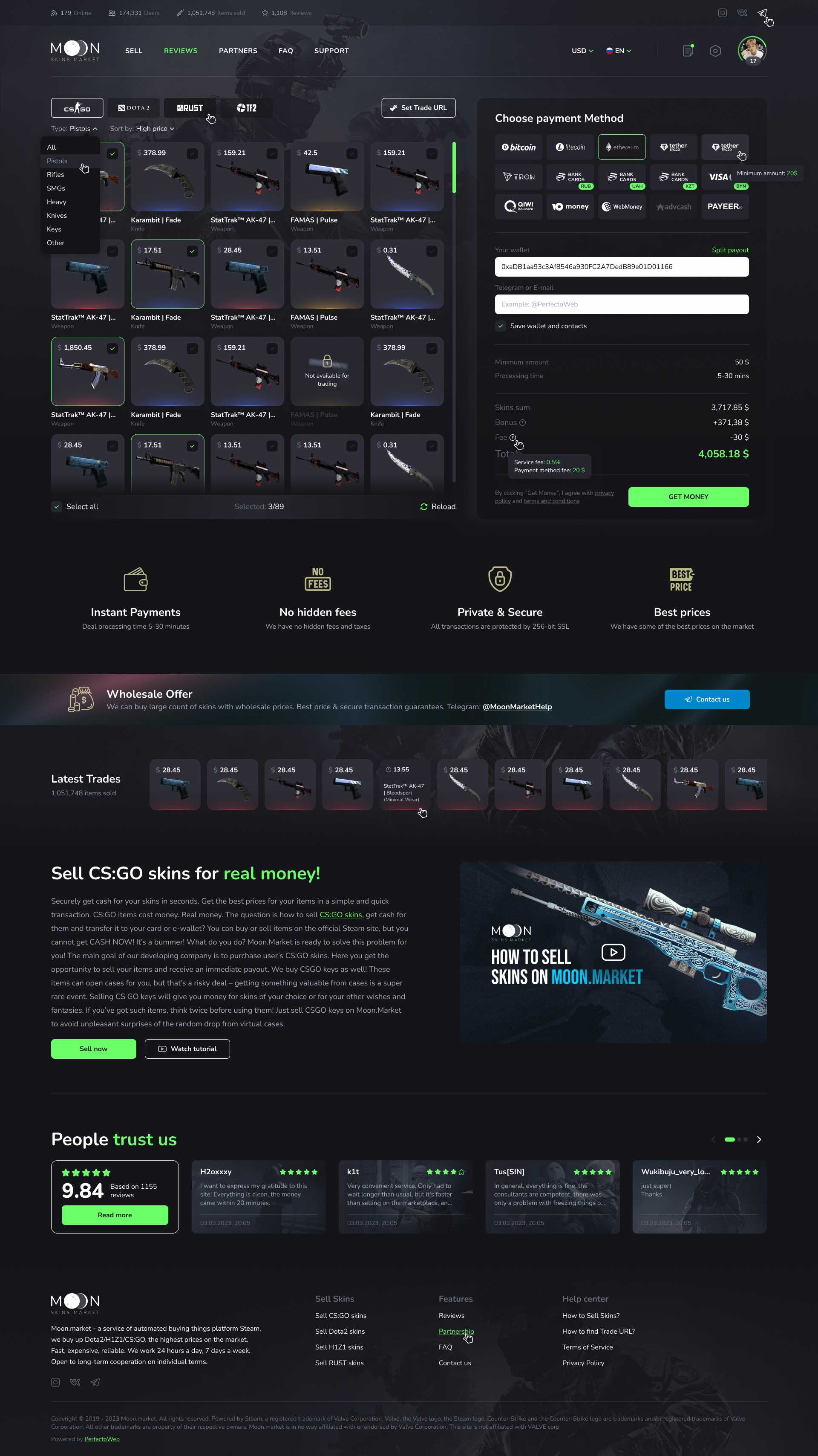 Moon Market - Gambling items marketplace (redesign) №2- Main page (logged)